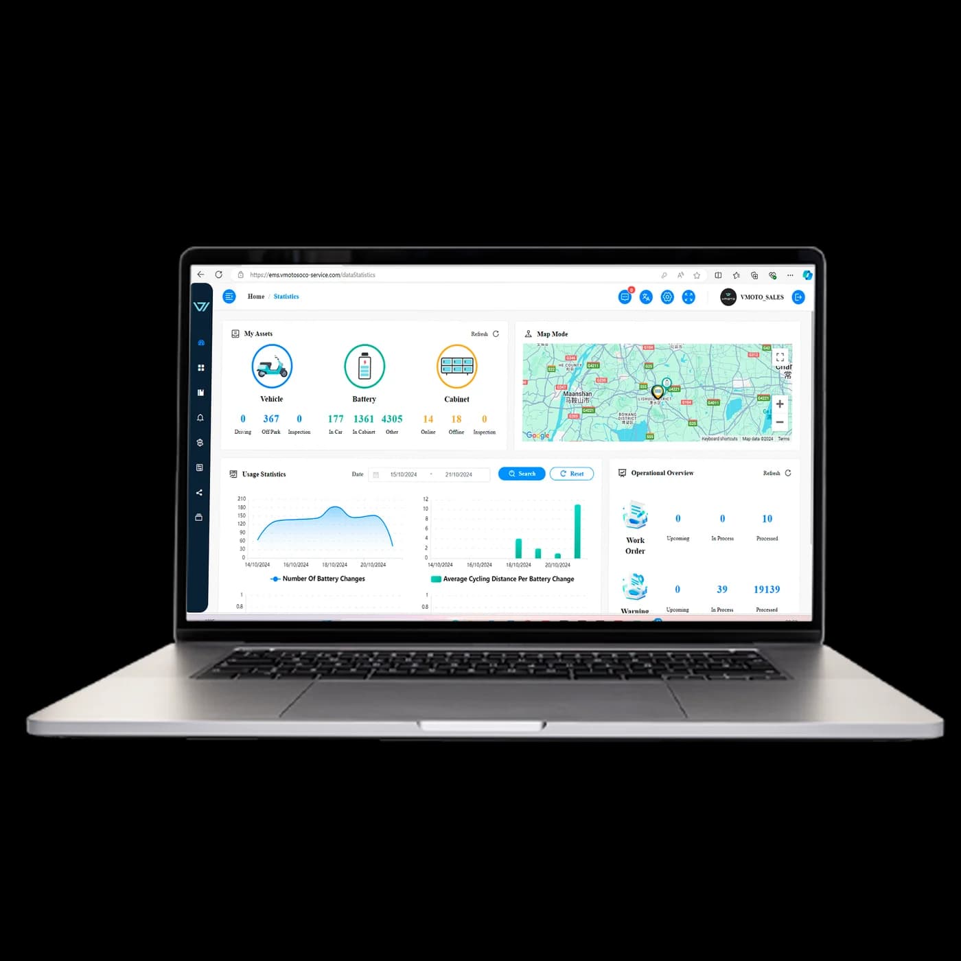 Fleet platform dashboard showing vehicle and battery information