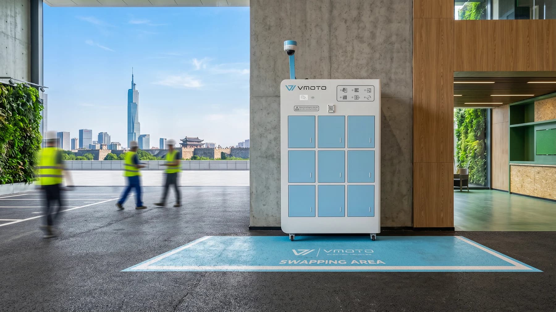 Swapping station placed at a business site